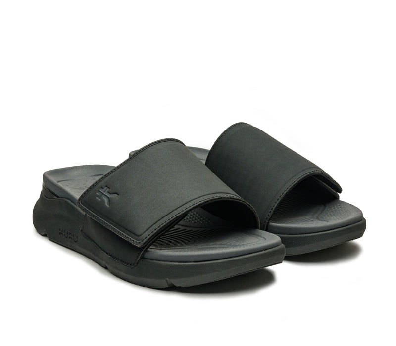 Side by side view of KURU Footwear MOMENT Men's Sandal in Jet Black/Storm Gray