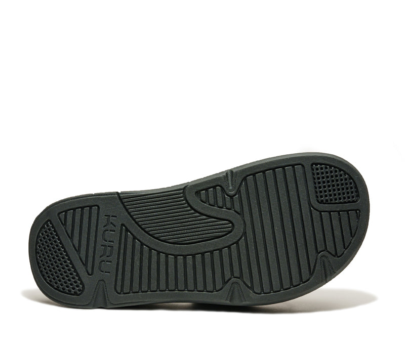 Close-up of the bottom of the heel on the KURU Footwear MOMENT Women's Sandal in  Jet Black-Peach Sherbet