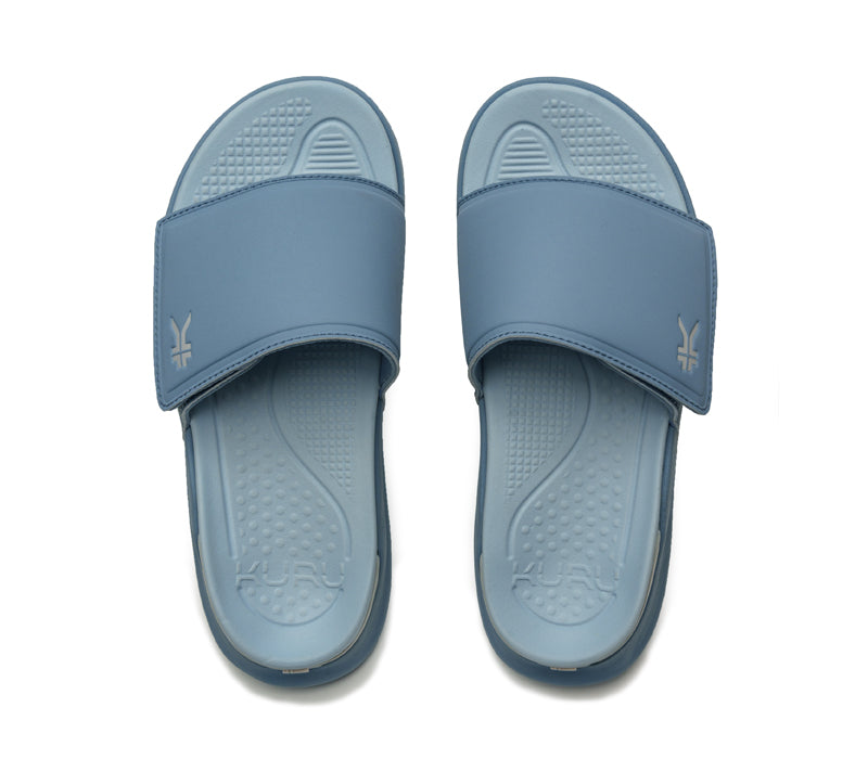 Top view of KURU Footwear MOMENT Women's Sandal in Blue Fog-White