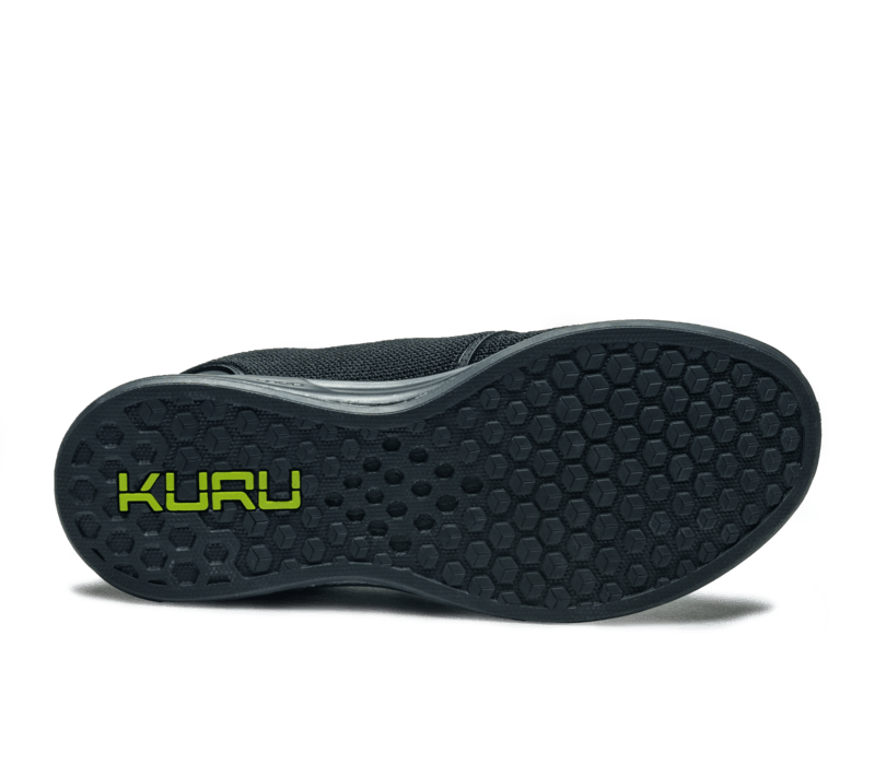 Detail of the sole pattern on the KURU Footwear ATOM Women's Waterproof in Jet Black.