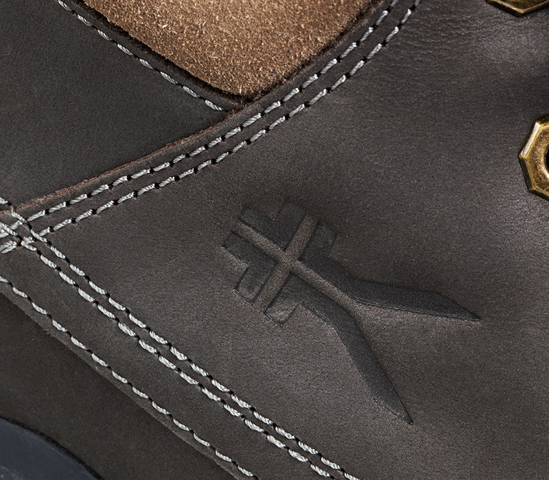 Close-up of the material on the KURU Footwear QUEST Men's Hiking Boot in WoodstockBrown-Black