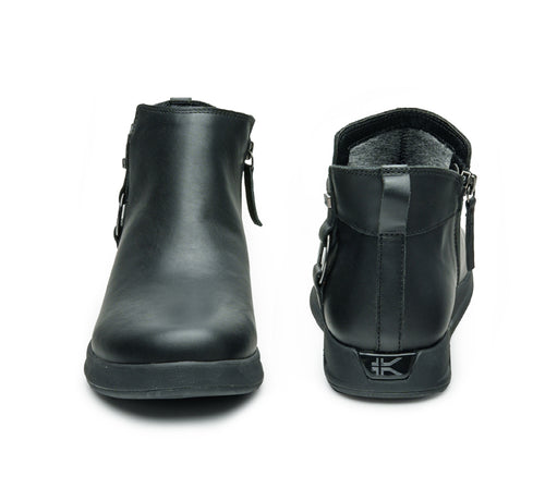 Front and back view on KURU Footwear TEMPO Women's Ankle Boot in JetBlack-Gunmetal