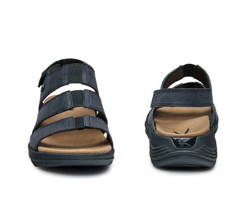 Front and back view on KURU Footwear MUSE Women's Multi-Strap Sandal in JetBlack