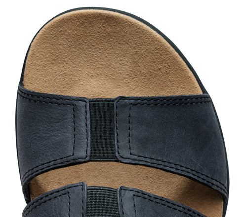 Close-up of the material on the KURU Footwear MUSE Women's Multi-Strap Sandal in JetBlack