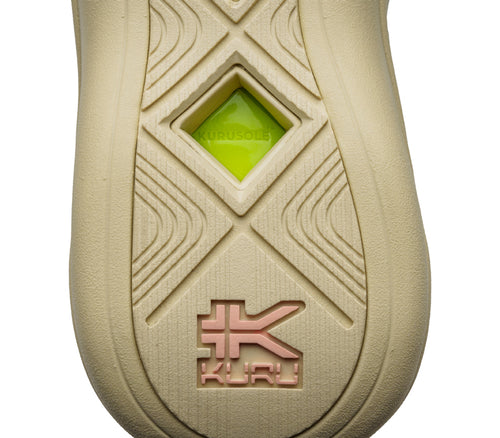 Close-up of the sole heel on the KURU Footwear MUSE Women's Multi-Strap Sandal in Straw-LightPeach