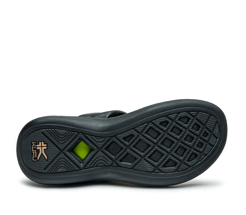 Detail of the sole pattern on the KURU Footwear SUVI Women's Slip-On Sandal in JetBlack