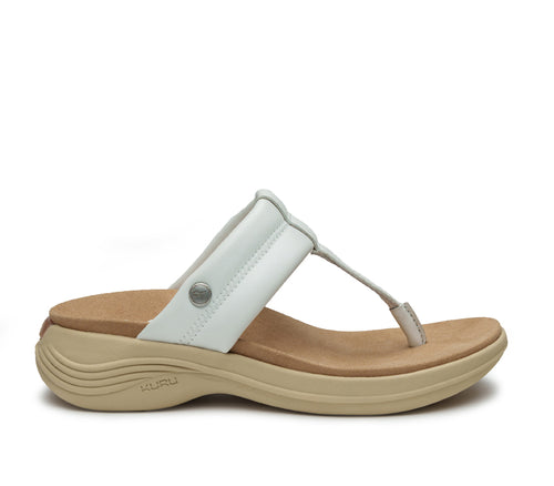 Outside profile details on the KURU Footwear SUVI Women's Slip-On Sandal in White-Sand