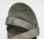 Close-up of the toe area on the KURU Footwear CURRENT Men's Sandal in CedarBrown-MineralBlue