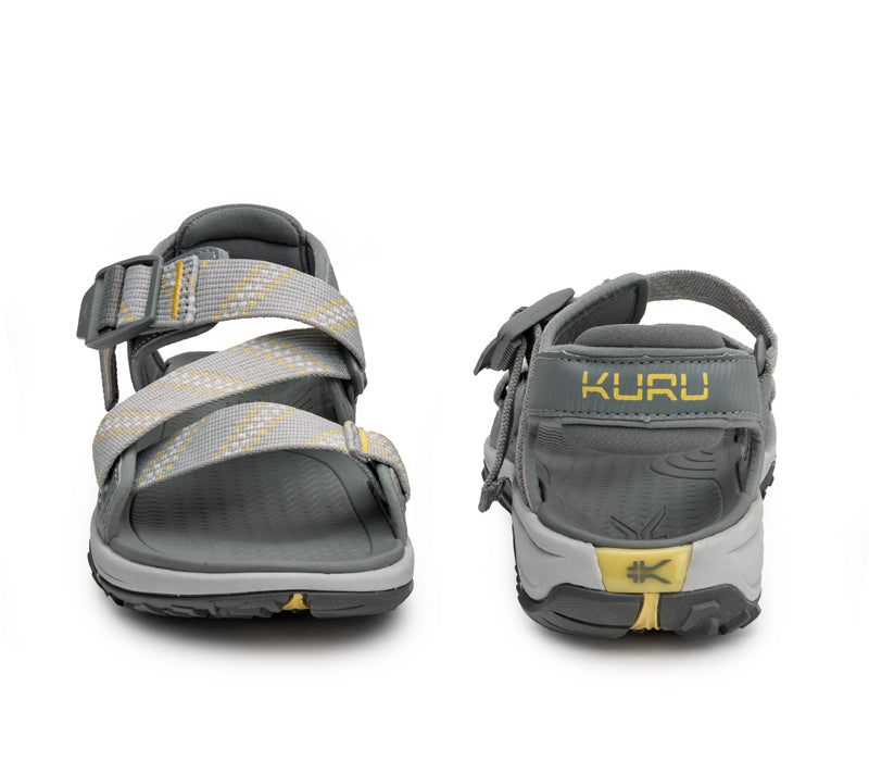 Front and back view on KURU Footwear CURRENT Women's Sandal in CloudGray-SoftYellow