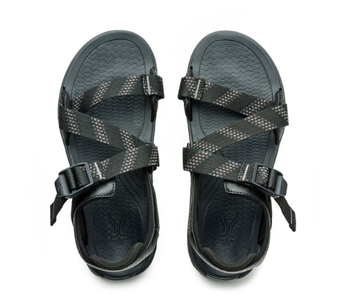 Top view of KURU Footwear CURRENT Men's Sandal in JetBlack-SlateGray