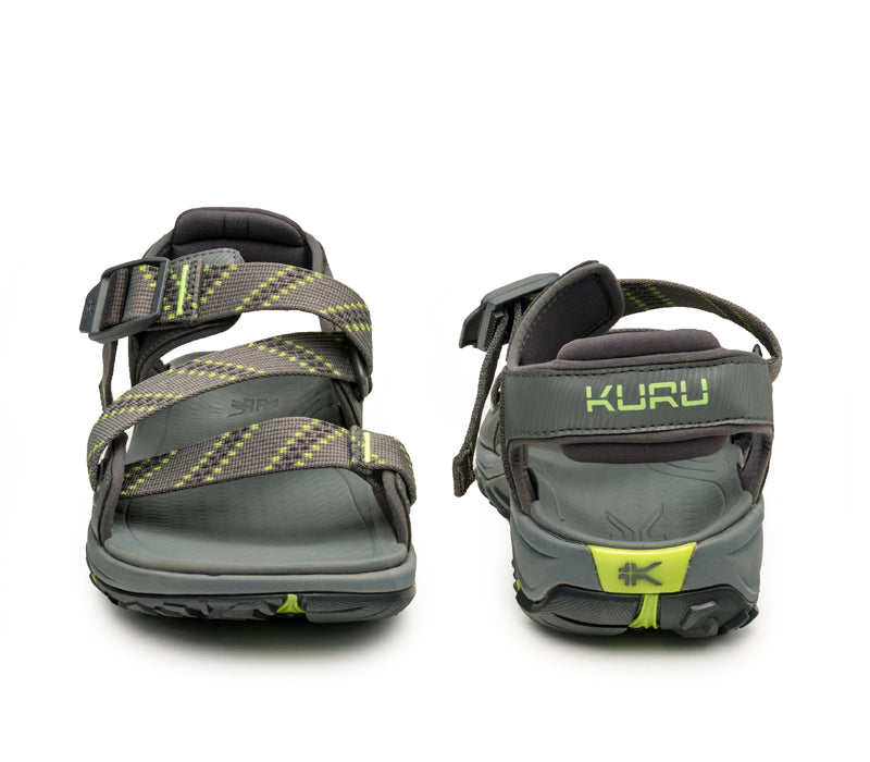 Front and back view on KURU Footwear CURRENT Men's Sandal in SlateGray-KURUGreen