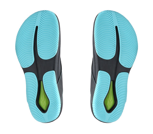 Detail of the sole pattern on the KURU Footwear KALA Women's Sandal in JetBlack-BlueBreeze