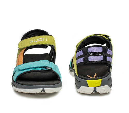 Front and back view on KURU Footwear TREAD Women's Sandals in Multicolor-JetBlack