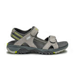 Outside profile details on the KURU Footwear TREAD Men's Sandals in WildDove-DarkShadow-LimeGreen
