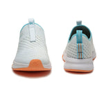 Front and back view on KURU Footwear ATOM Slip-On Men's Sneaker in BrightWhite-TopazBlue