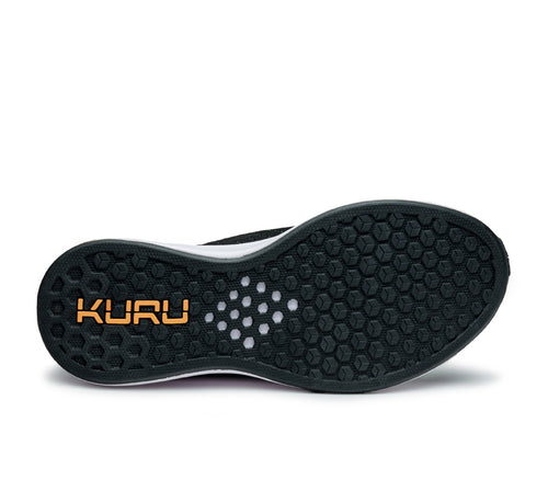 Detail of the sole pattern on the KURU Footwear ATOM Slip-On Women's Sneaker in JetBlack