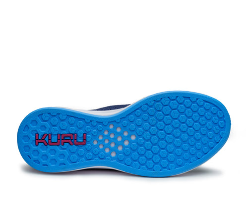 Detail of the sole pattern on the KURU Footwear ATOM Slip-On Women's Sneaker in Navy-SkyBlue