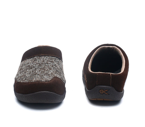 Front and back view on KURU Footwear DRAFT Men's Slipper in CocoaBrown