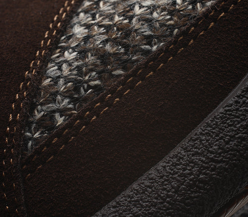 Close-up of the material on the KURU Footwear DRAFT Men's Slipper in CocoaBrown