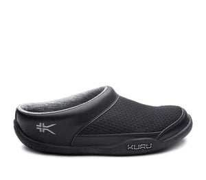 Outside profile details on the KURU Footwear DRAFT Men's Slipper in JetBlack