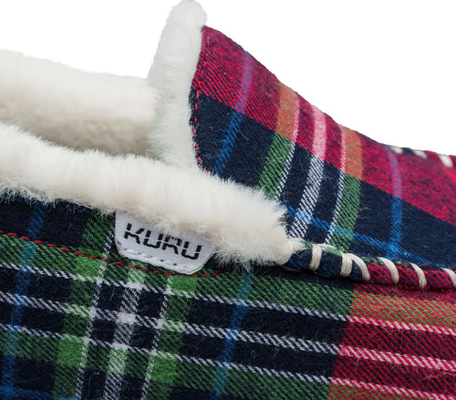 Close-up of the material on the KURU Footwear LOFT Women's Slipper in Plaid-Gum