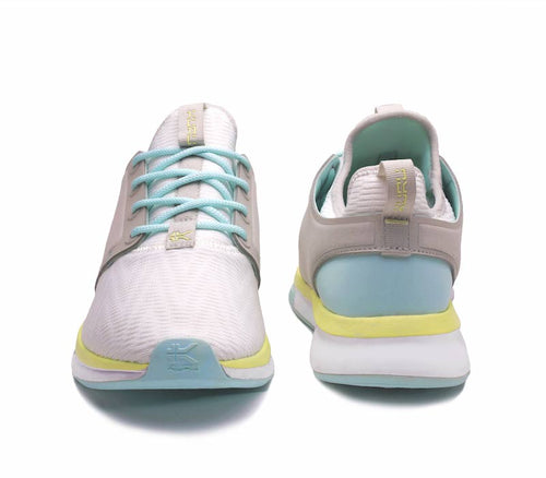 Front and back view on KURU Footwear ATOM Women's Athletic Sneaker in BrightWhite-IceBlue
