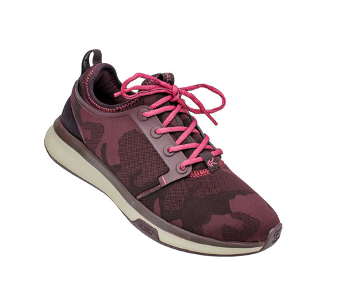 Toe touch view on KURU Footwear ATOM Women's Athletic Sneaker in CamoWine-PinkSorbet