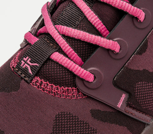 Close-up of the material on the KURU Footwear ATOM Women's Athletic Sneaker in CamoWine-PinkSorbet