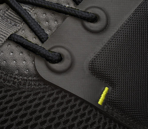 Close-up of the material on the KURU Footwear ATOM Men's Athletic Sneaker in JetBlack-Citron