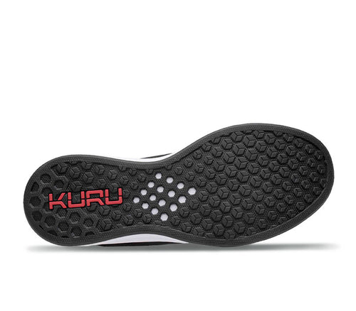 Detail of the sole pattern on the KURU Footwear ATOM Men's Athletic Sneaker in JetBlack-White-FireRed