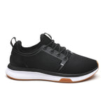 Outside profile details on the KURU Footwear ATOM Women's Athletic Sneaker in JetBlack-White-Gum