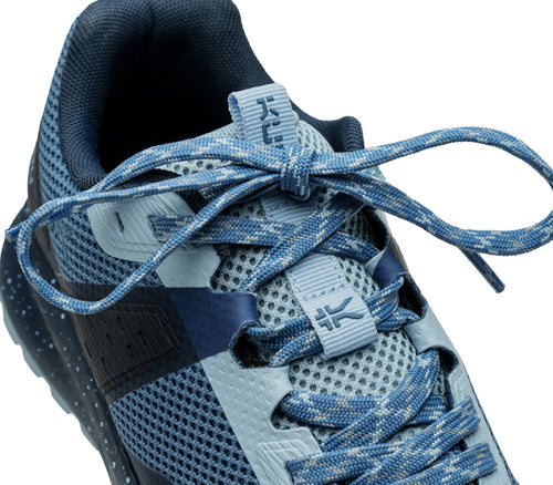 Close-up of the laces on the KURU Footwear ATOM Trail Women's Sneaker in BlueFog-MidnightBlue