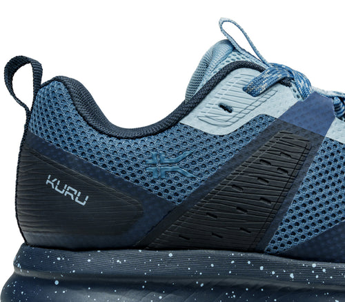 Close-up of the ankle on the KURU Footwear ATOM Trail Women's Sneaker in BlueFog-MidnightBlue