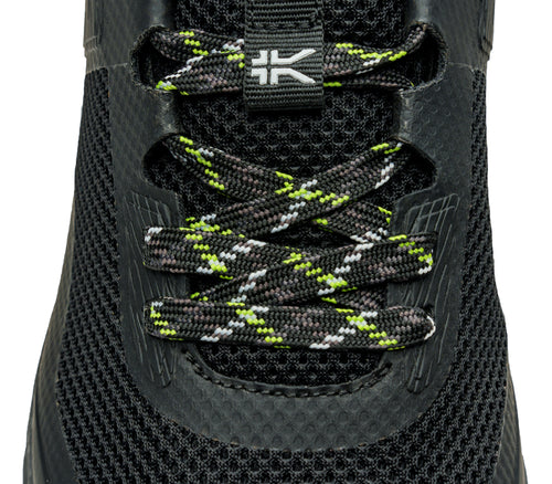Close-up of the material on the KURU Footwear ATOM Trail Men's Sneaker in JetBlack-KURUGreen