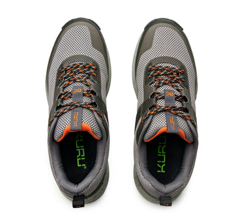 Top view of KURU Footwear ATOM Trail Men's Sneaker in LeadGray-OrangeSpice