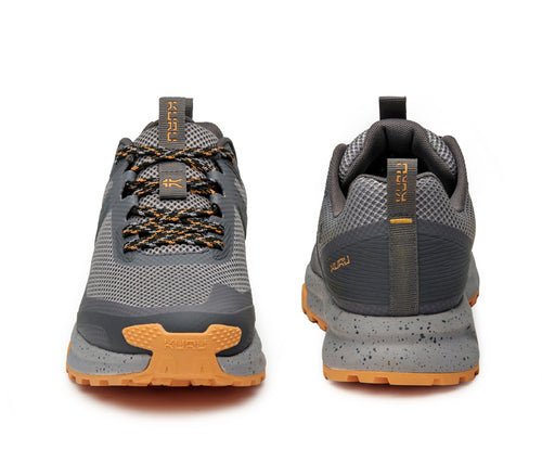 Front and back view on KURU Footwear ATOM Trail Women's Sneaker in SmokeGray-Apricot