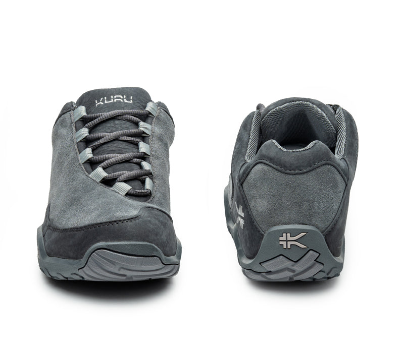 Front and back view on KURU Footwear CHICANE Men's Trail Hiking Shoe in LeadGray-SlateGray