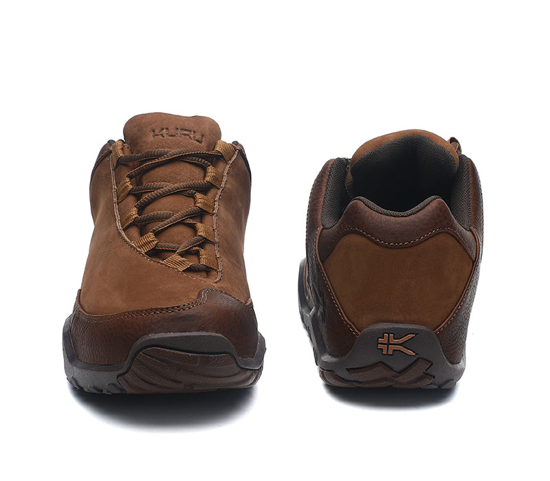 Front and back view on KURU Footwear CHICANE Men's Trail Hiking Shoe in MustangBrown-MochaBrown