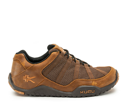 Outside profile details on the KURU Footwear CHICANE Men's Trail Hiking Shoe in MustangBrown-ToffeeBrown