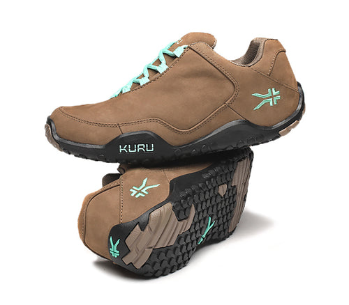 Stacked view of  KURU Footwear CHICANE Women's Trail Hiking Shoe in Warmstone-JetBlack-MintGreen