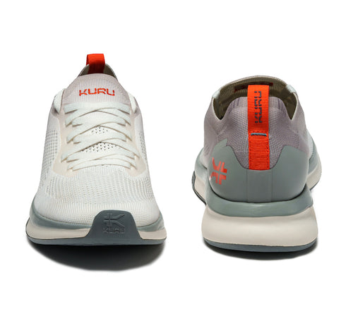 Front and back view on KURU Footwear FLUX Men's Sneaker in DoveGray-OrangeSpice