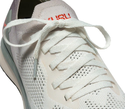 Close-up of the laces on the KURU Footwear FLUX Men's Sneaker in DoveGray-OrangeSpice