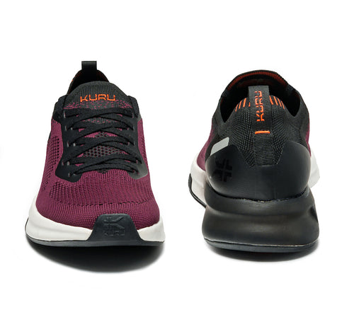Front and back view on KURU Footwear FLUX Men's Sneaker in Maroon-JetBlack
