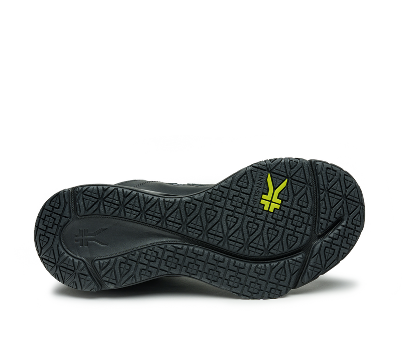Detail of the sole pattern on the KURU Footwear KINETIC 2 WIDE Men's Anti-Slip Sneaker in Smokestack-Black