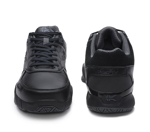 Front and back view on KURU Footwear KINETIC Women's Anti-Slip Sneaker in RiveterBlack