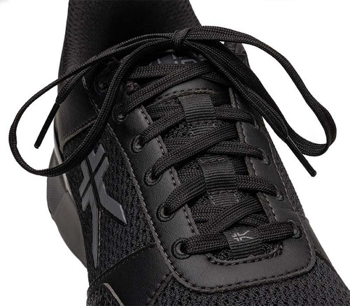 Close-up of the laces on the KURU Footwear QUANTUM 2.0 Women's Fitness Sneaker in Jet Black/Slate Gray