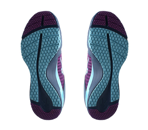 Detail of the sole pattern on the KURU Footwear QUANTUM Women's Fitness Sneaker in ElectricGrape-MidnightBlue-SmokeBlue