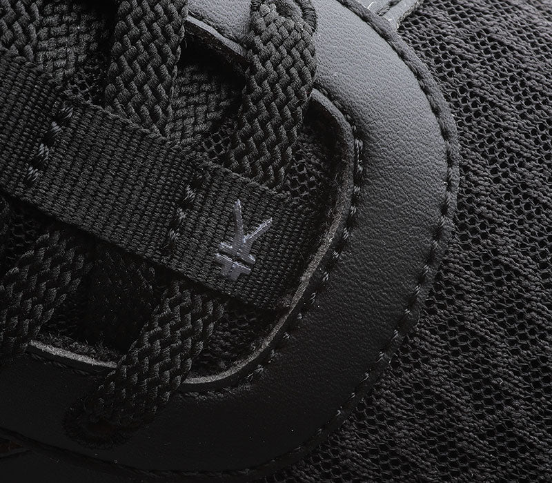 Close-up of the material on the KURU Footwear QUANTUM WIDE Men's Fitness Sneaker in JetBlack-Charcoal