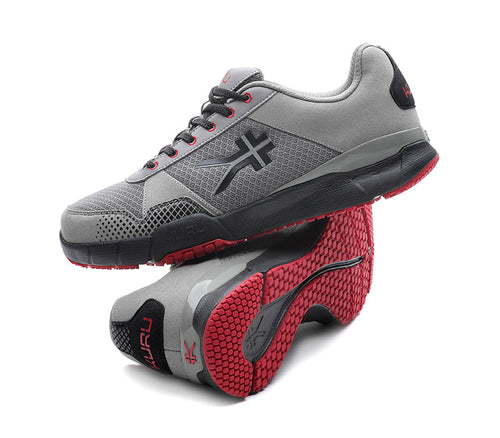 Stacked view of  KURU Footwear QUANTUM Men's Fitness Sneaker in Tungsten-CardinalBlack