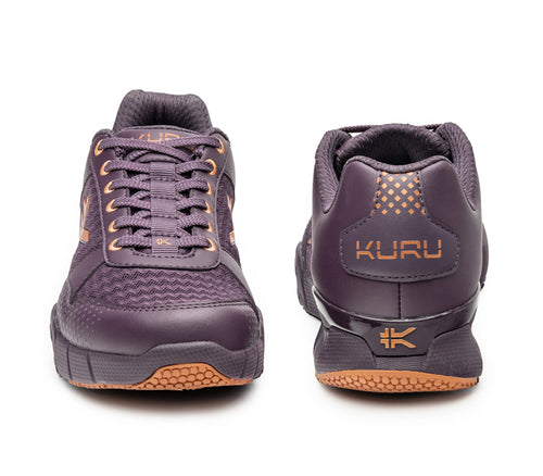 Front and back view on KURU Footwear QUANTUM Women's Fitness Sneaker in VioletStorm-BlackberrySorbet-Copper